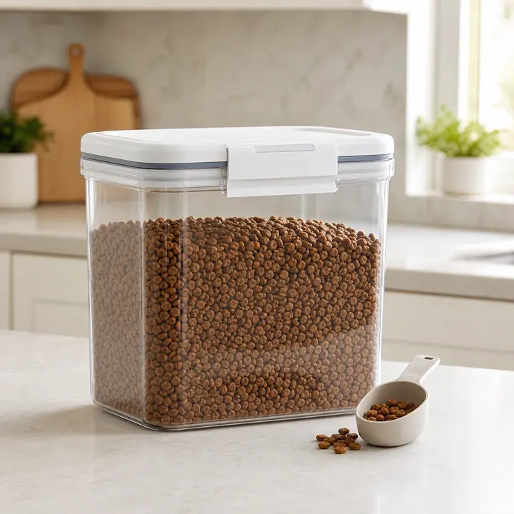 Airtight dog food storage container.
