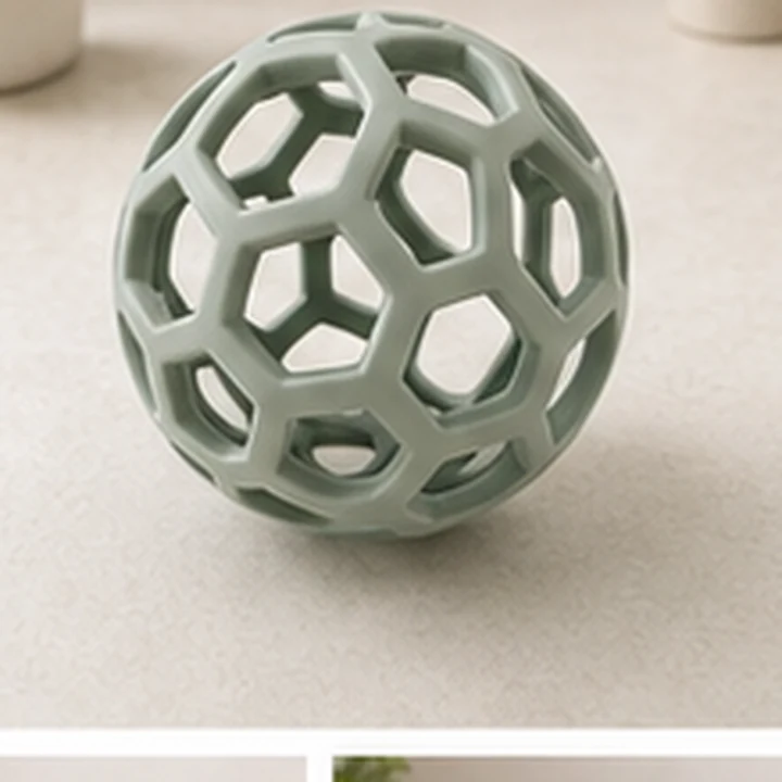 Dog food puzzle ball for measured kibble.