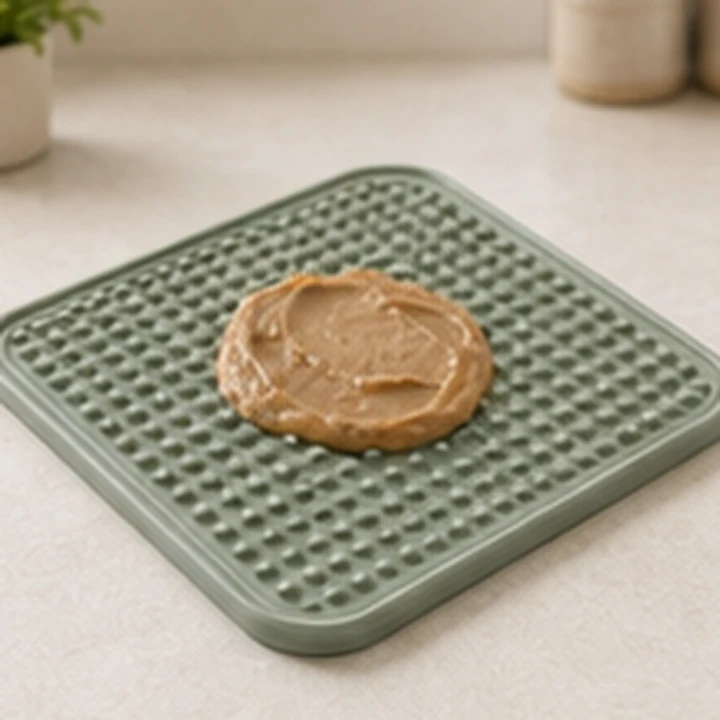 Dog lick mat for calm crate practice