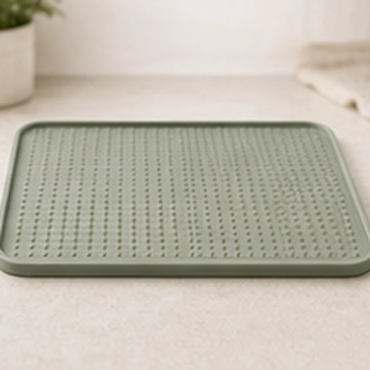 Silicone mat under dog bowls.