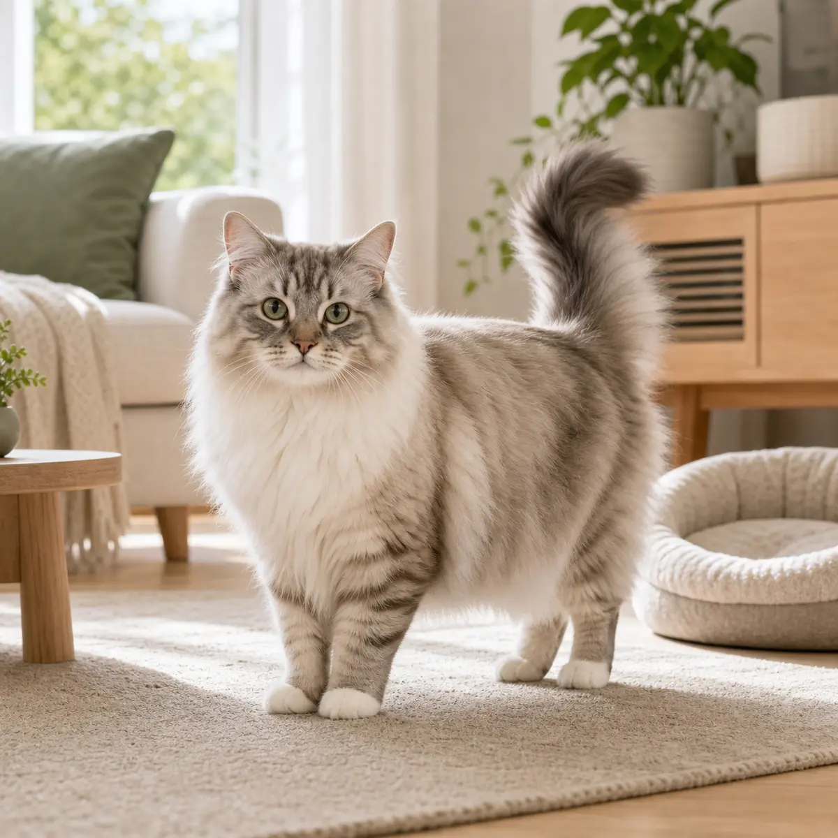 RagaMuffin cat standing in a bright modern home