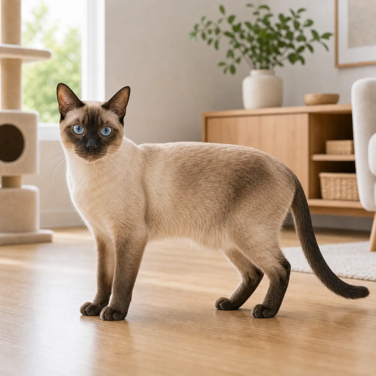 Thai cat standing in a bright modern home