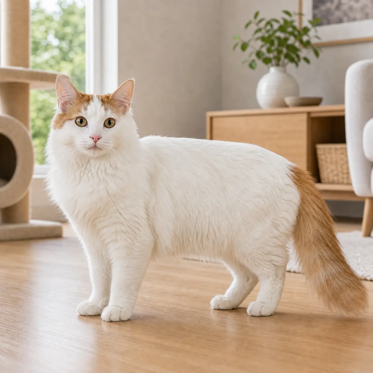 Turkish Van cat standing in a bright modern home