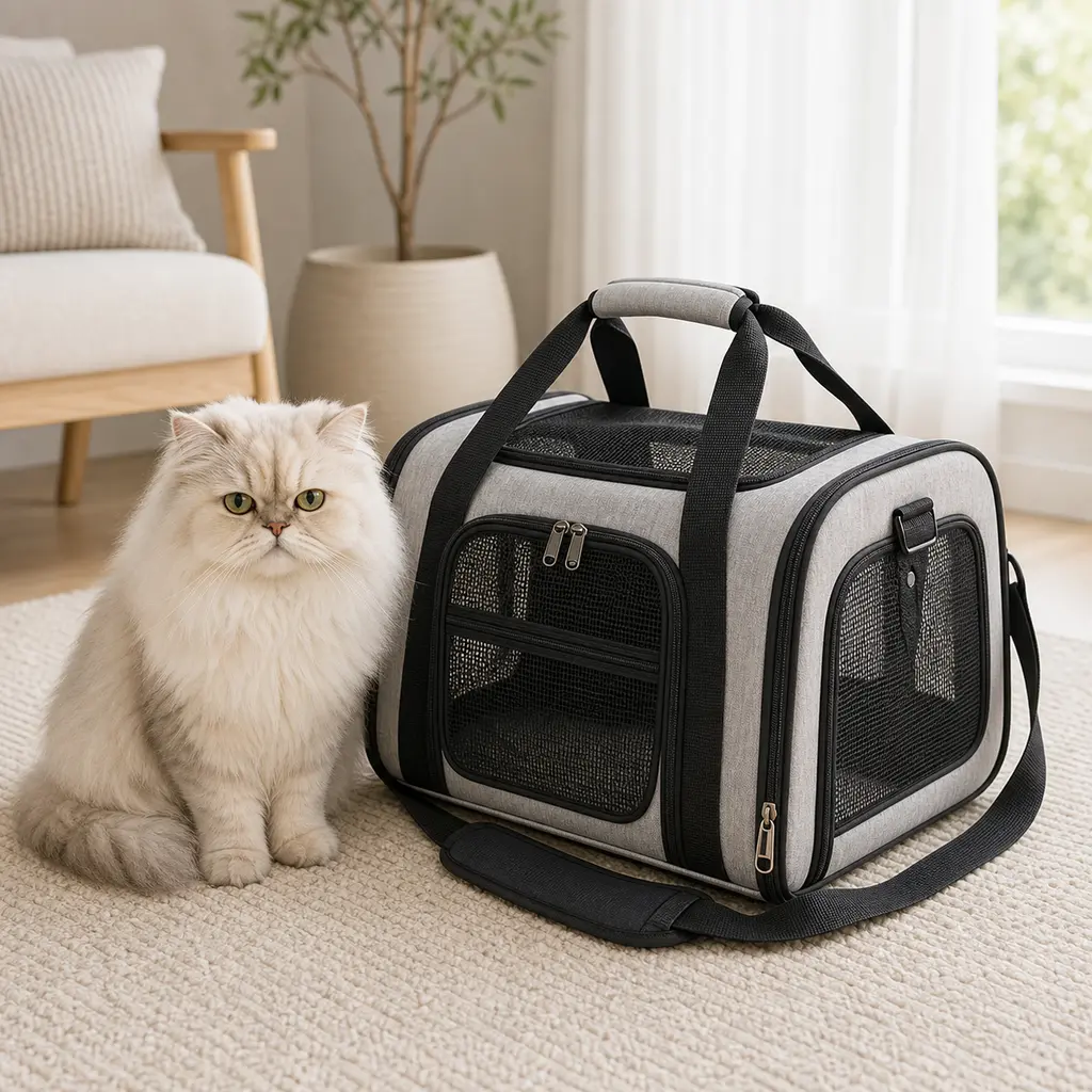 Soft-sided cat carrier for travel practice