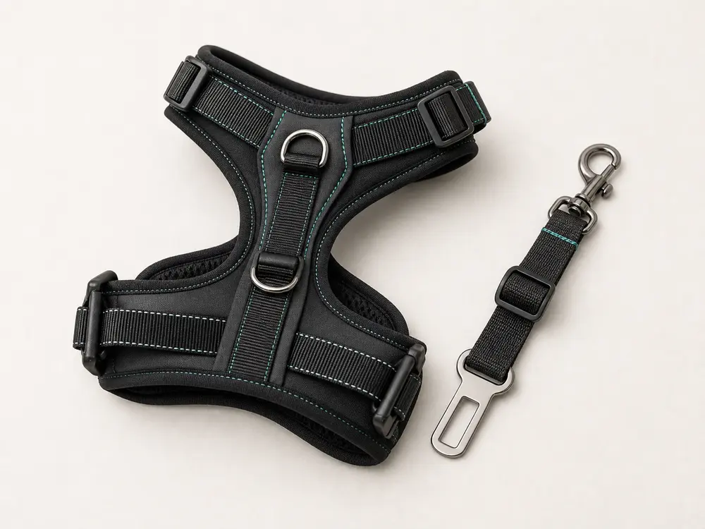 Dog car safety harness for travel.