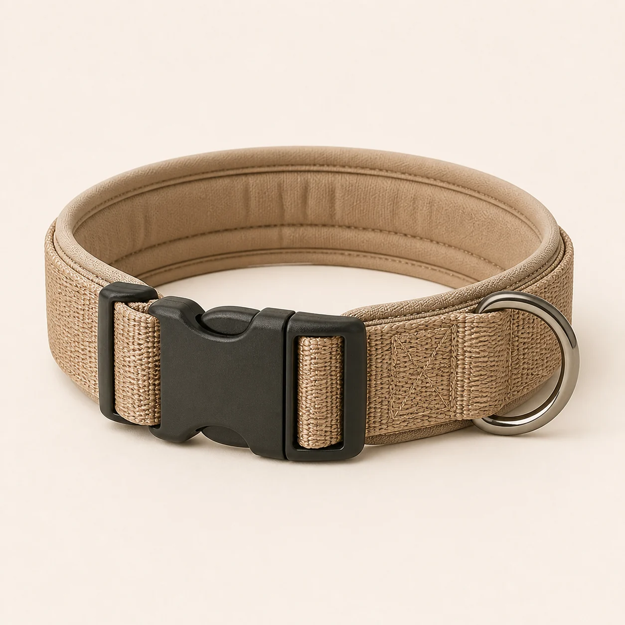 Wide padded dog collar for everyday walks.