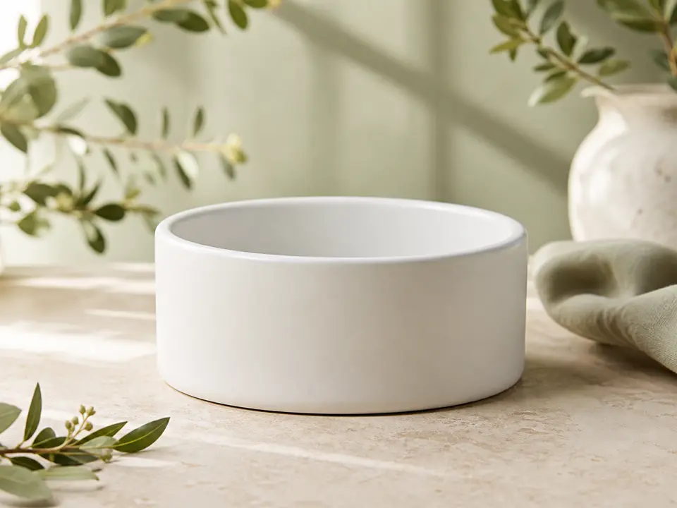 Low heavy ceramic companion-bird feeding crock