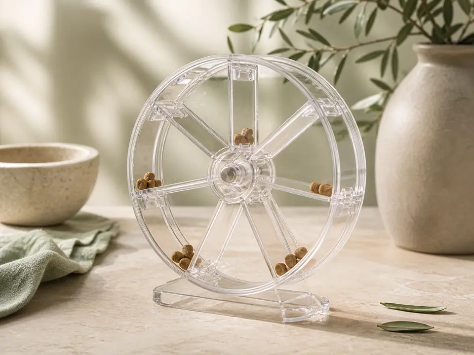 Clear rotating companion-bird foraging wheel with several chambers