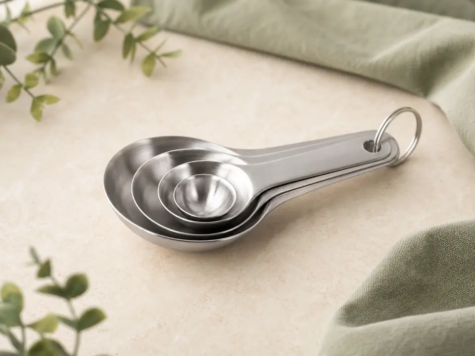 Compact nested set of stainless steel measuring spoons