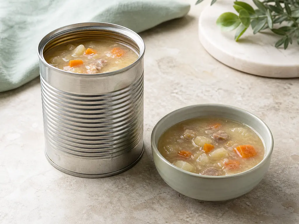 Canned Soup prepared for a companion bird food-safety check