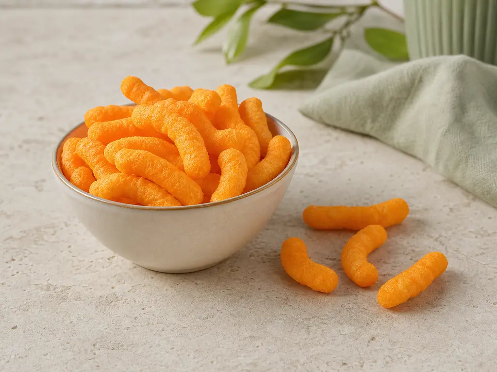 Cheese Puffs prepared for a companion bird food-safety check