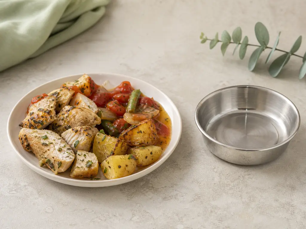 Table Scraps prepared for a companion bird food-safety check