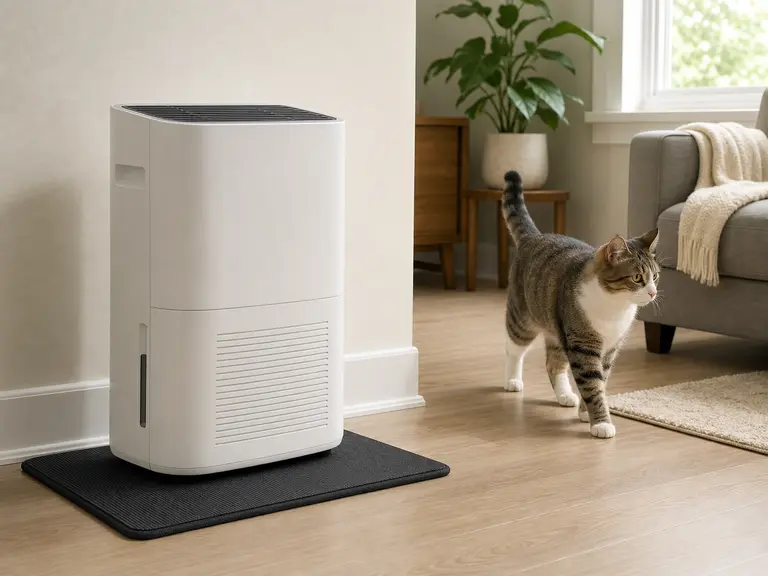 Stable dehumidifier on a low-profile non-slip appliance mat
