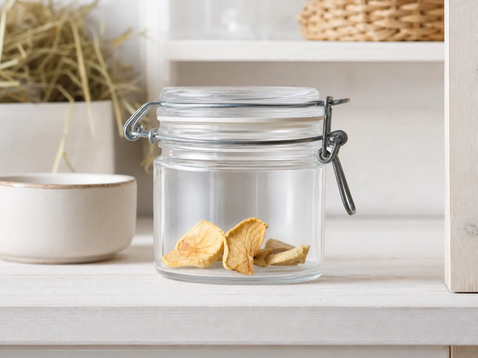Airtight treat jar on a clean pet-care counter