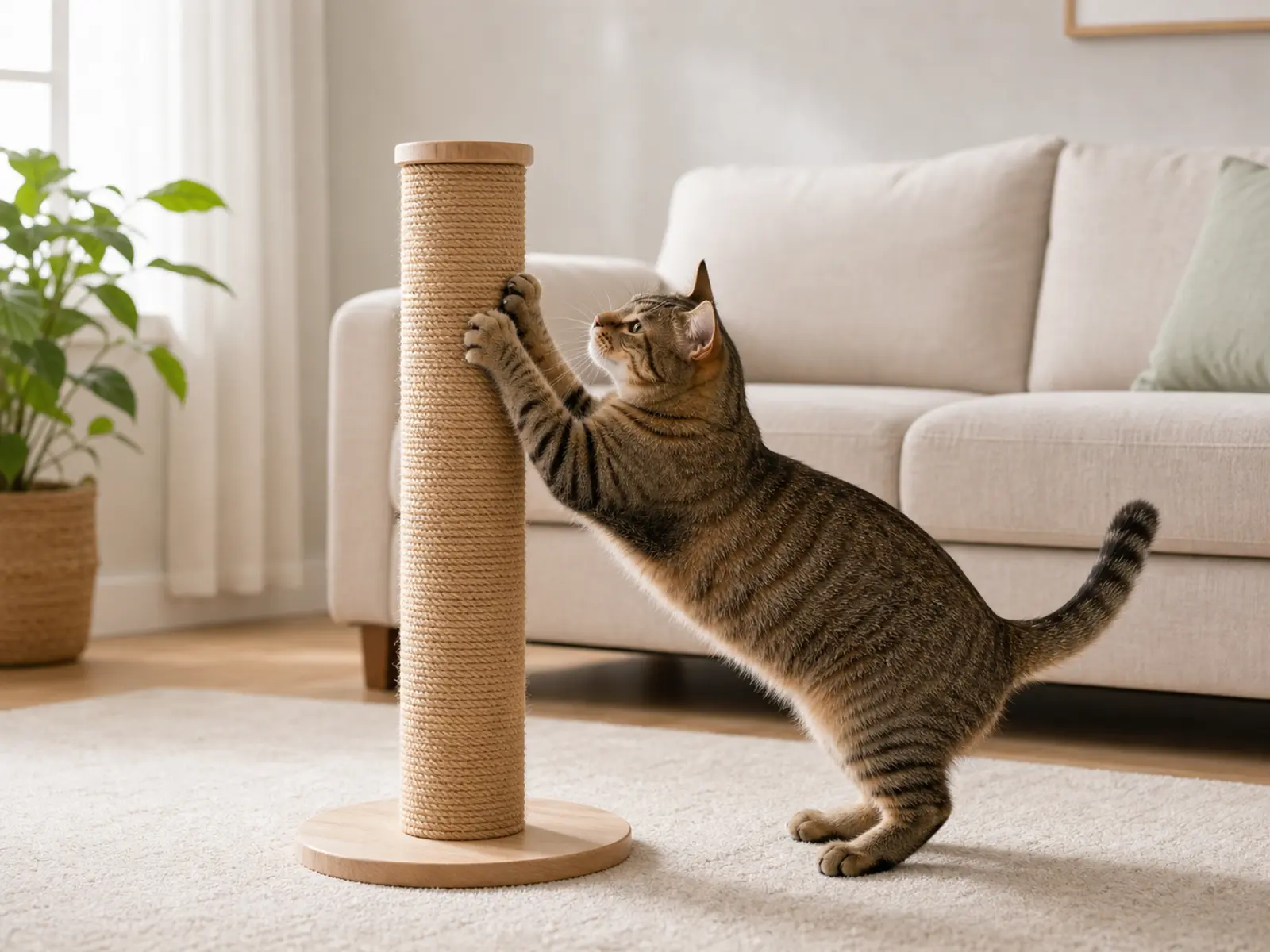 Cat scratching target in a calm room