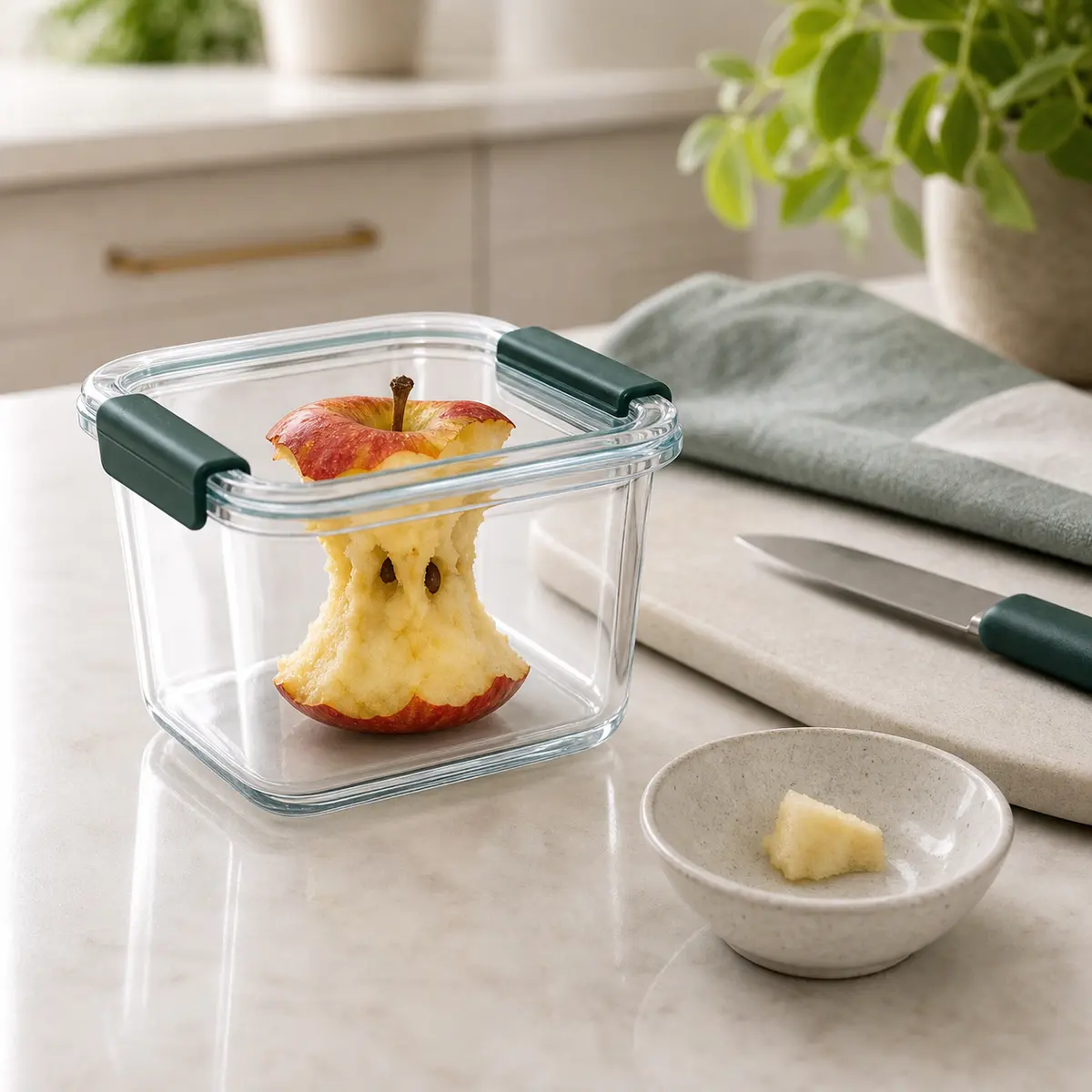 Apple core set aside for a cat food safety check