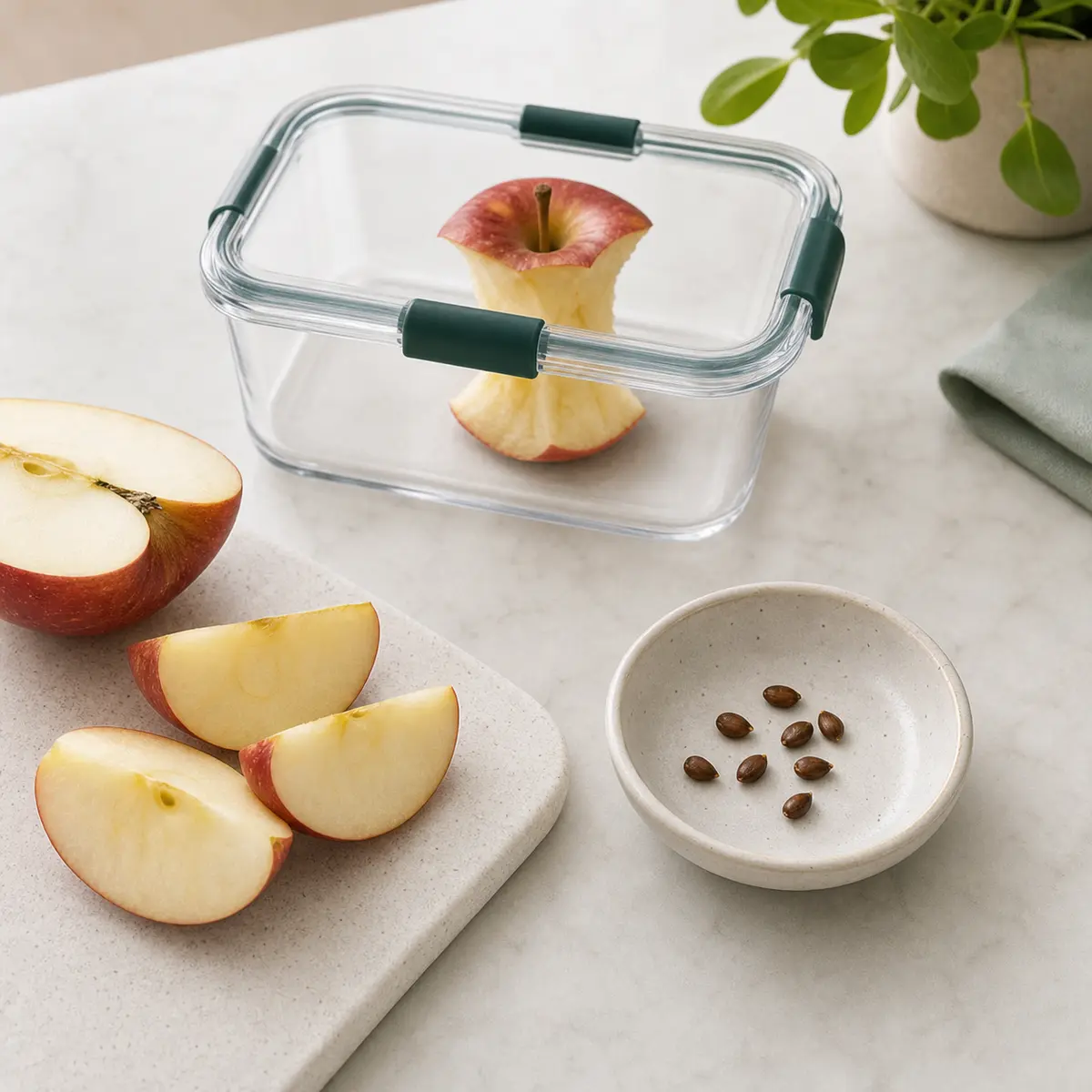 Apple seeds set aside for a cat food safety check