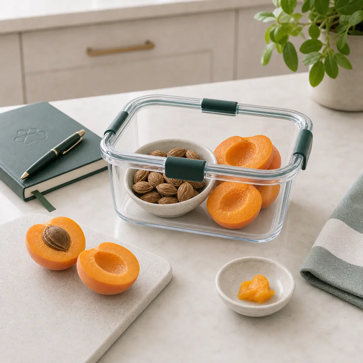 Apricot pits set aside for a cat food safety check