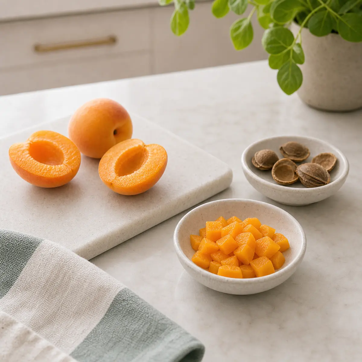 Tiny apricot flesh portion for a cat food safety check