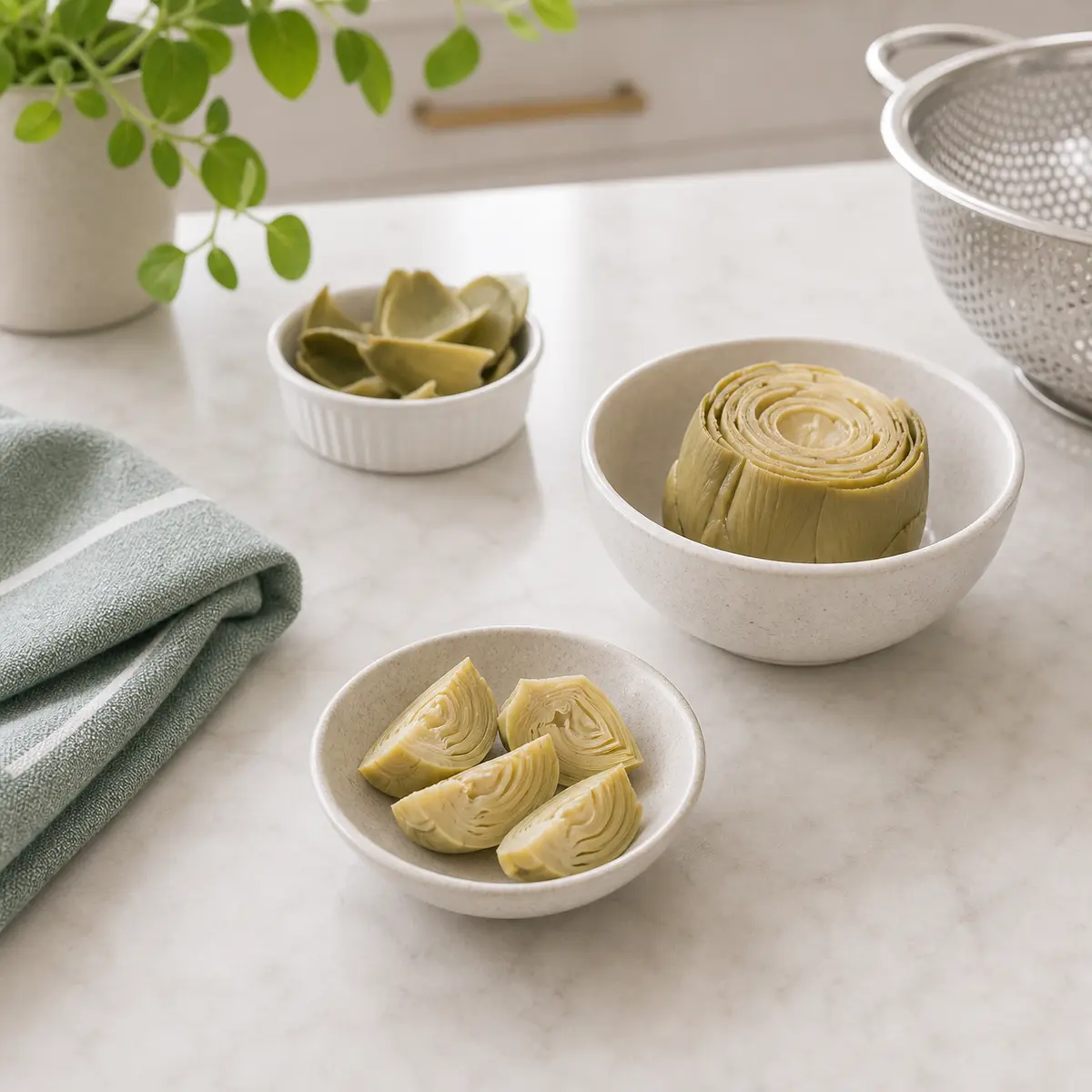 Tiny plain artichoke heart portion for a cat food safety check