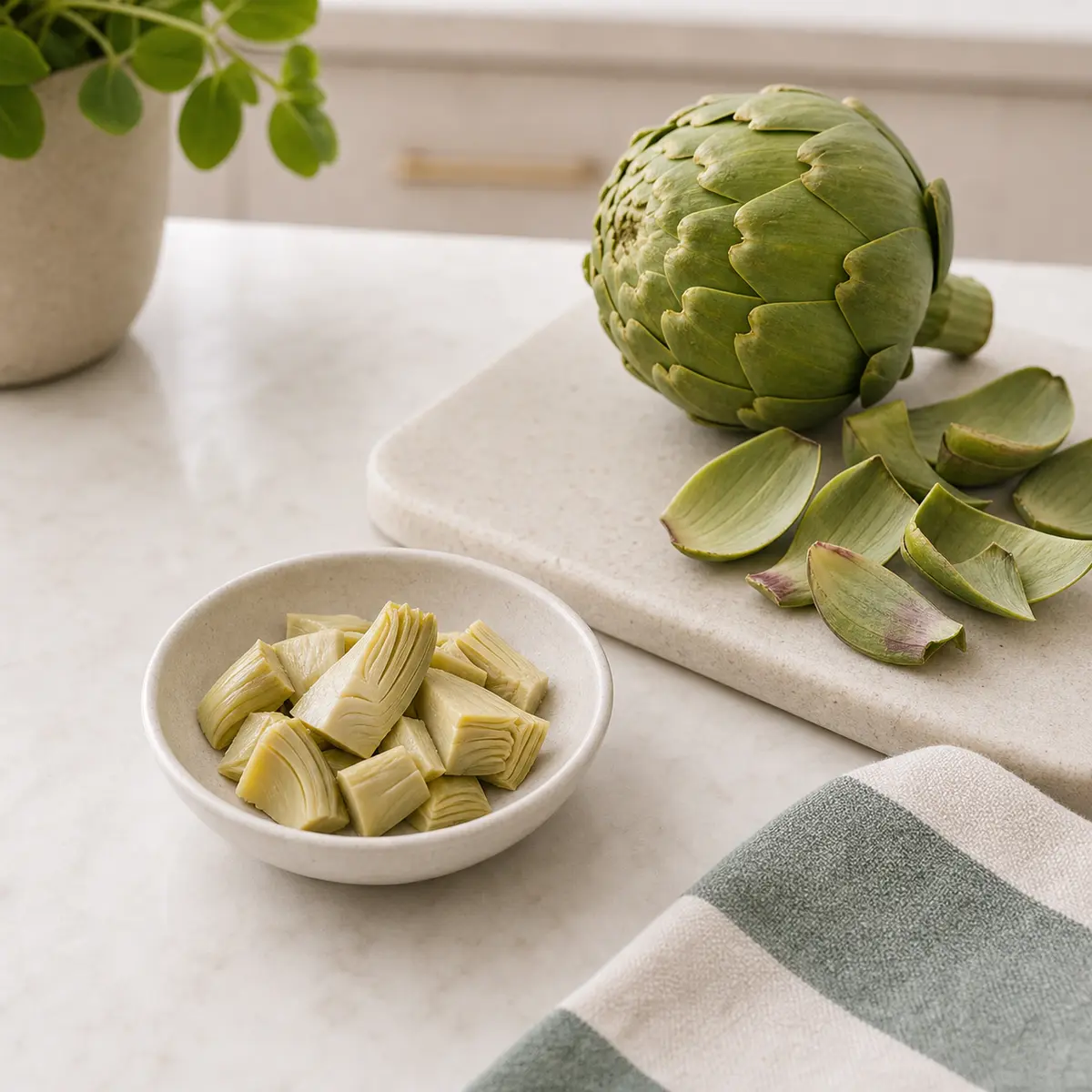 Plain artichoke heart portion for a cat food safety check