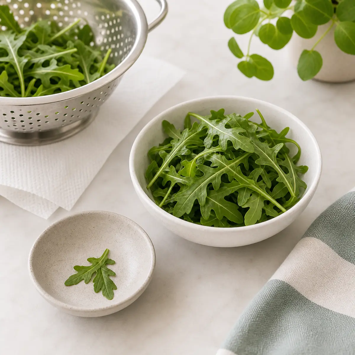 Tiny arugula portion for a cat food safety check