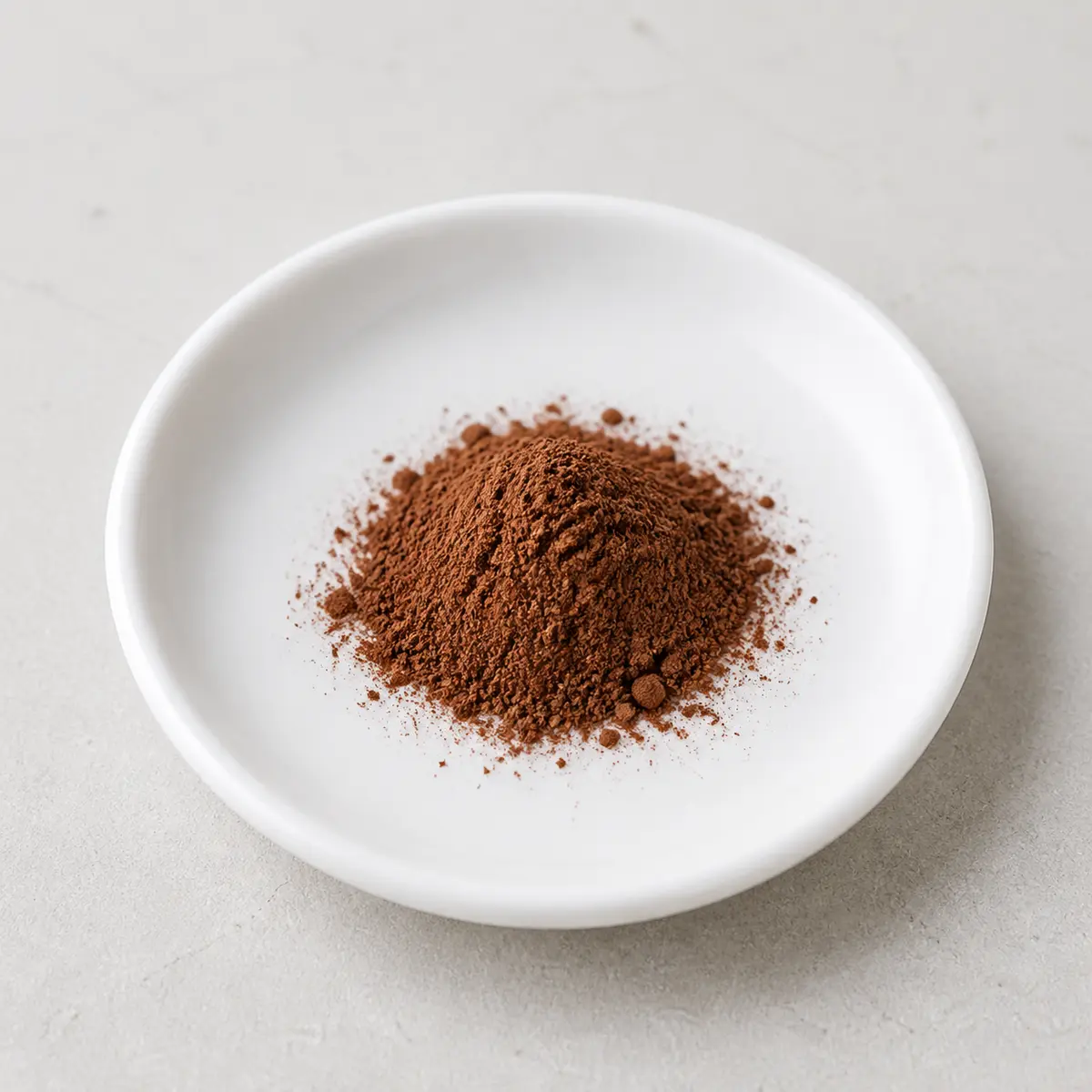 Small mound of cocoa powder on a saucer