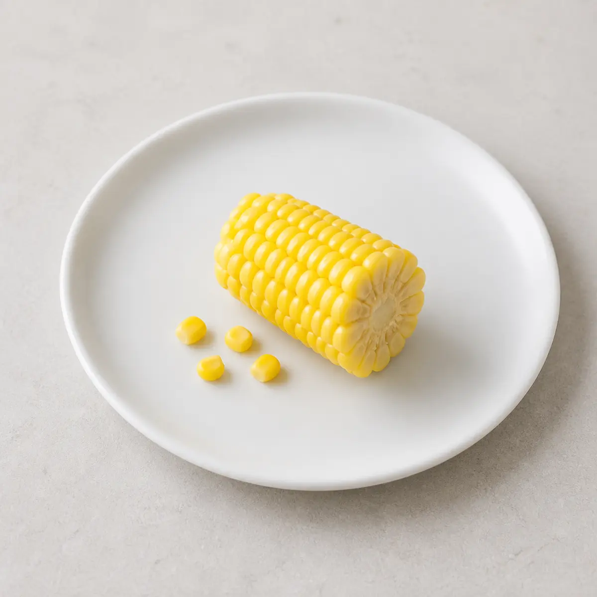 Short corn cob section with a few kernels on a plate