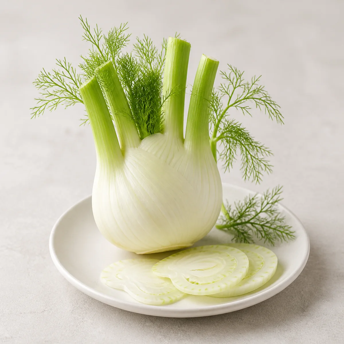 Fresh fennel bulb with thin plain slices