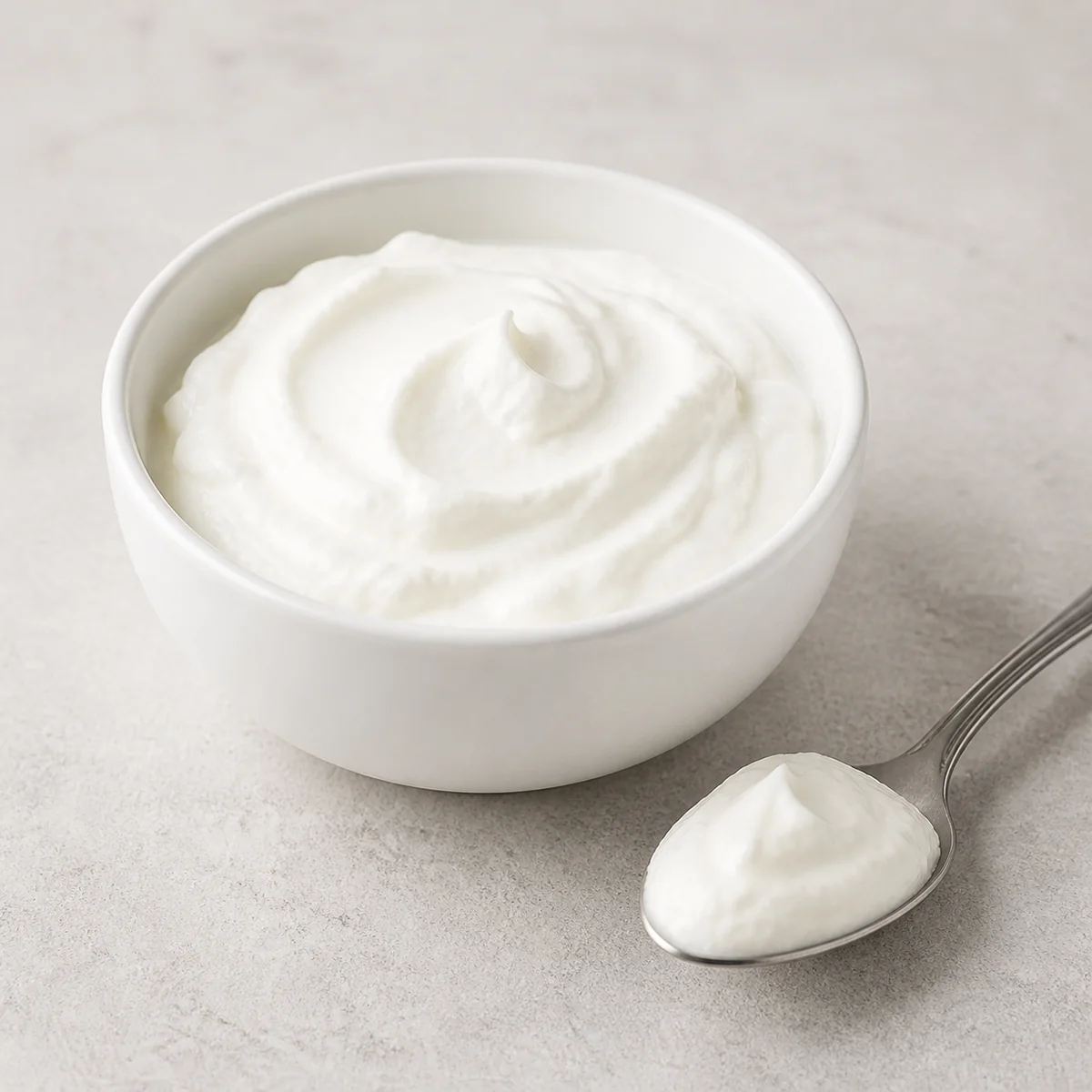 Plain Greek yogurt in a small bowl