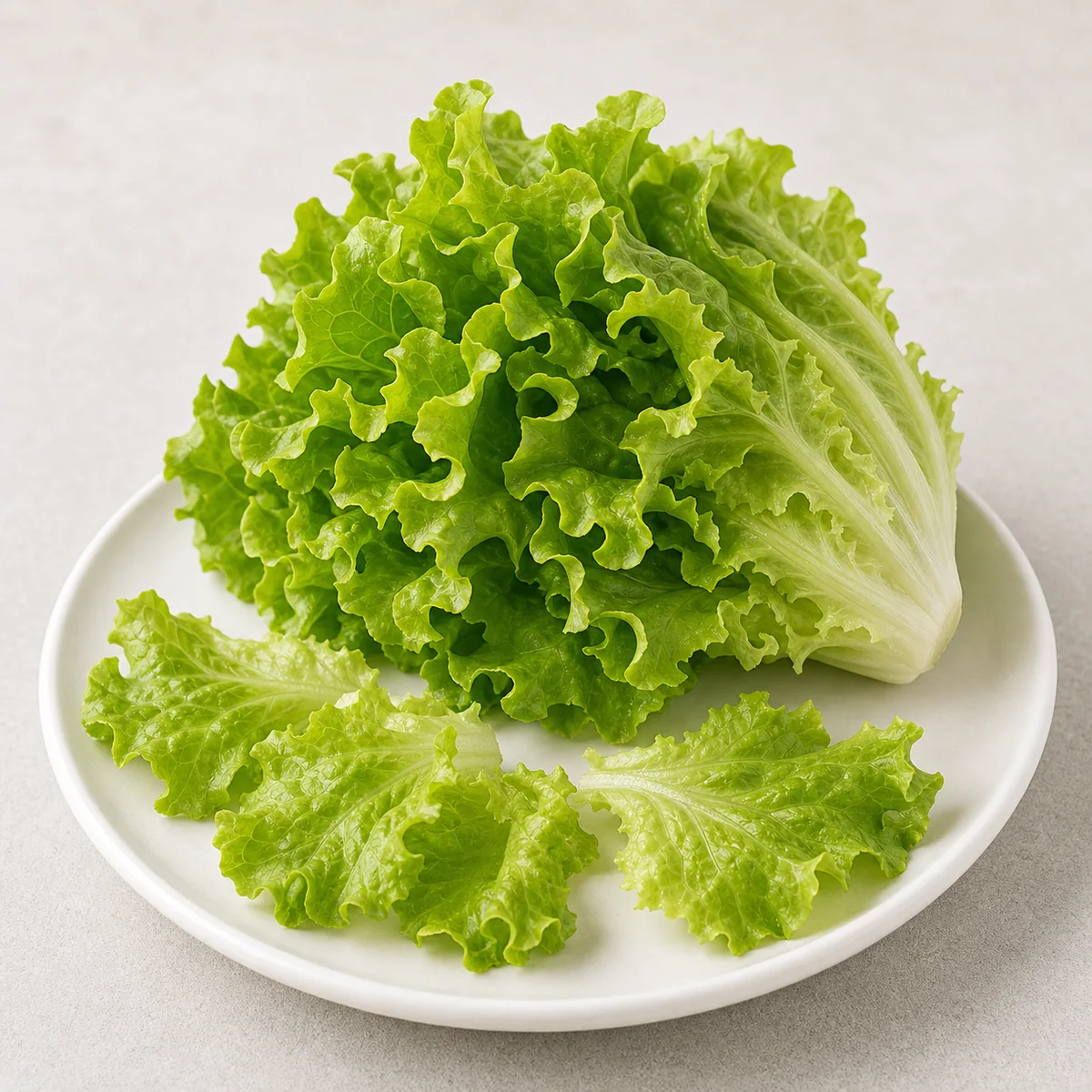 Fresh green leaf lettuce on a small plate