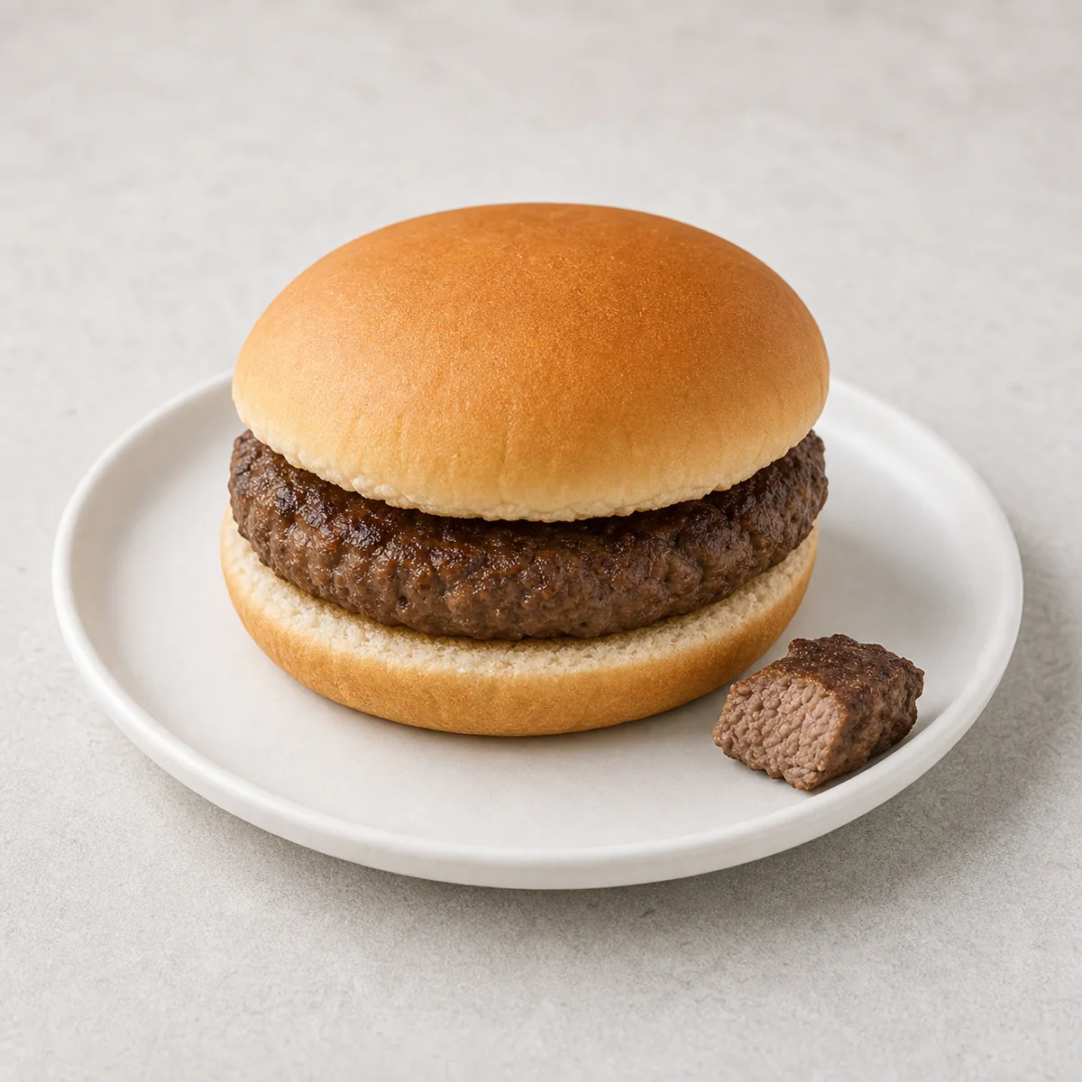 Simple hamburger with a separated cooked beef bite