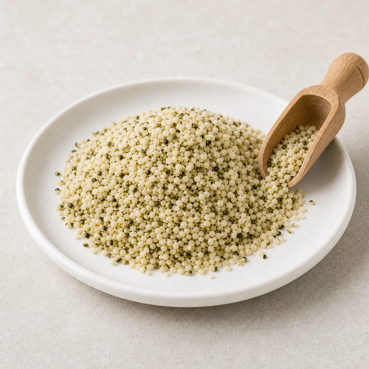 Hulled hemp seeds on a small plate
