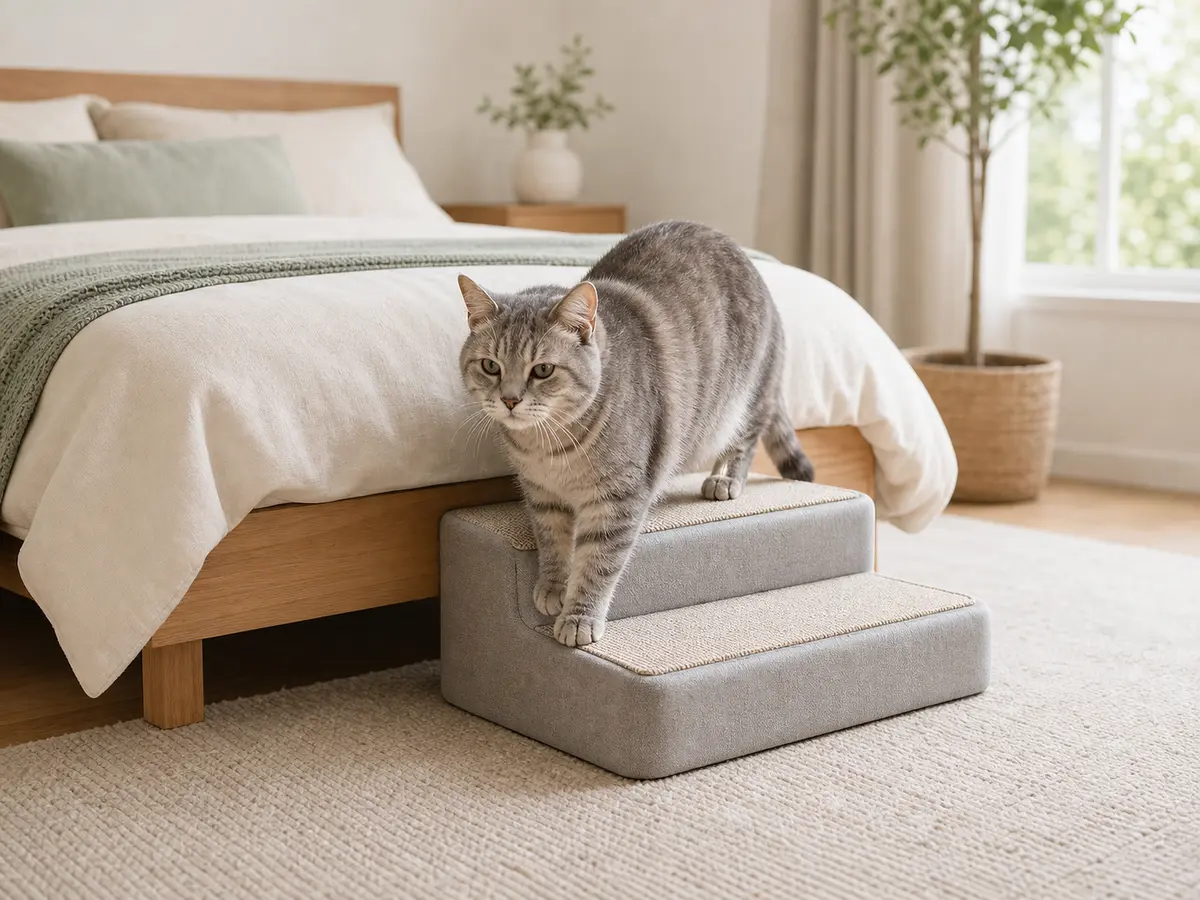 Senior cat near an easy home setup