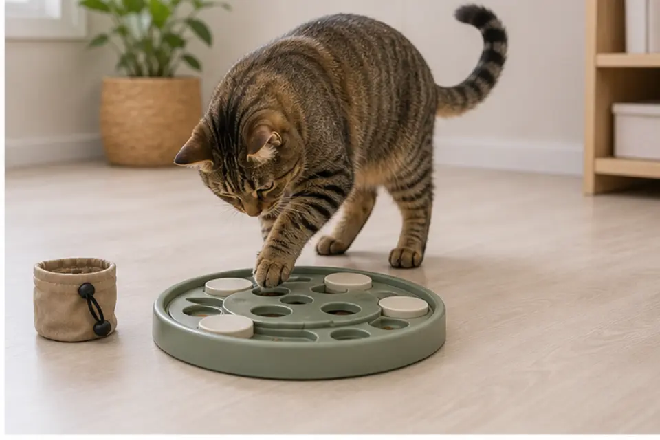 Cat using an easy food puzzle search game
