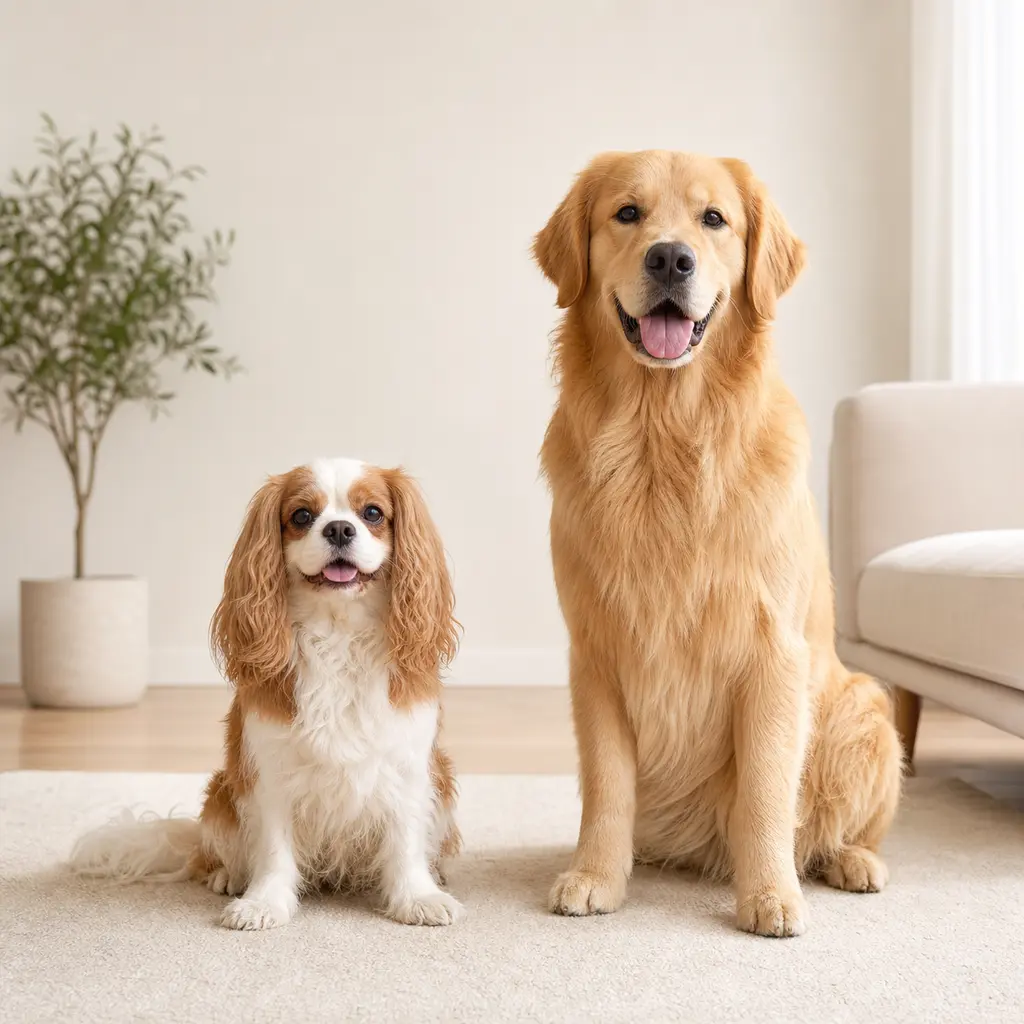 Small dog and large dog sitting side by side