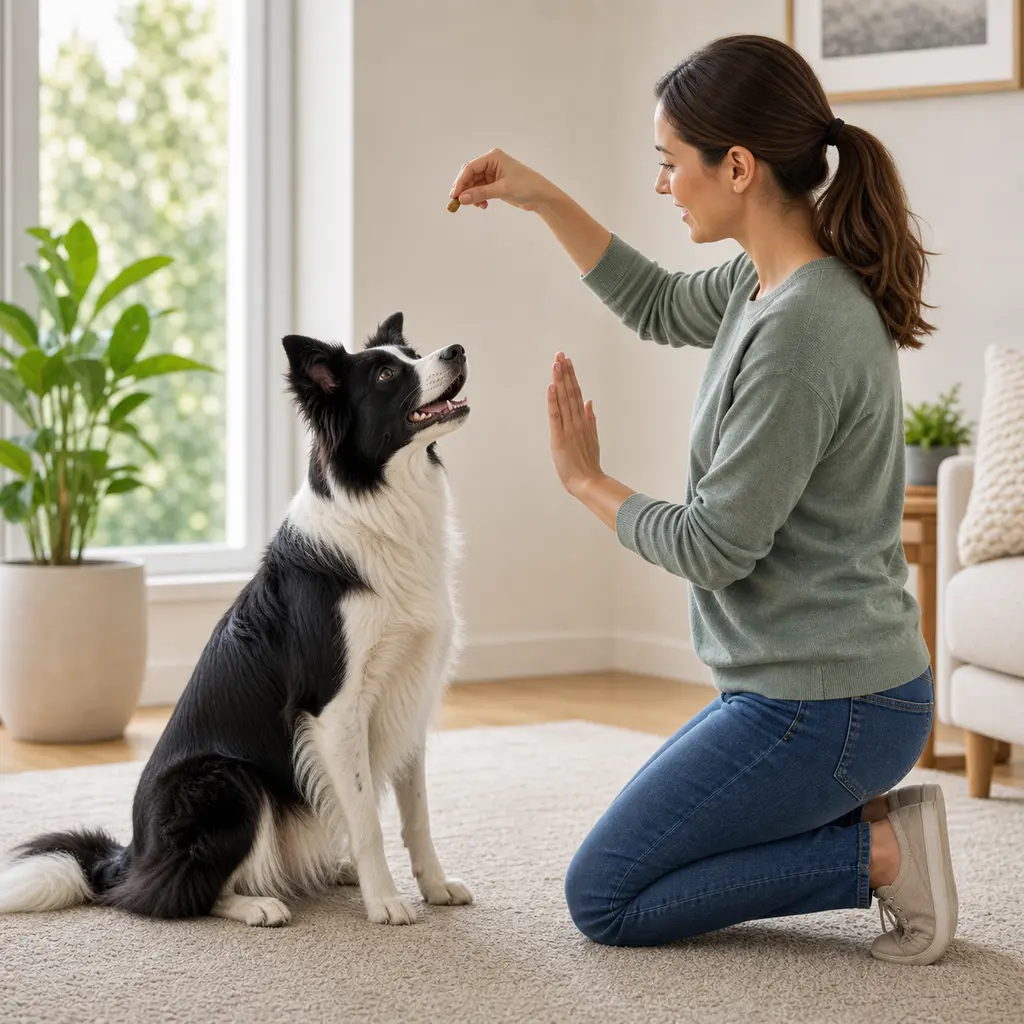 Border Collie learning a calm training cue
