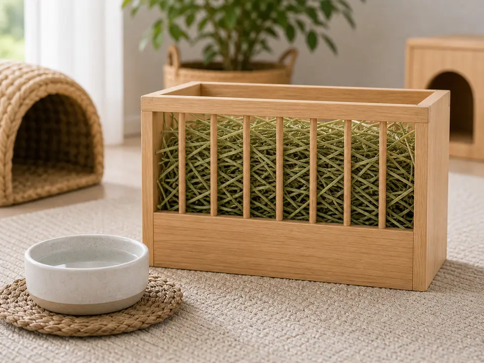 Hay rack for a rabbit home