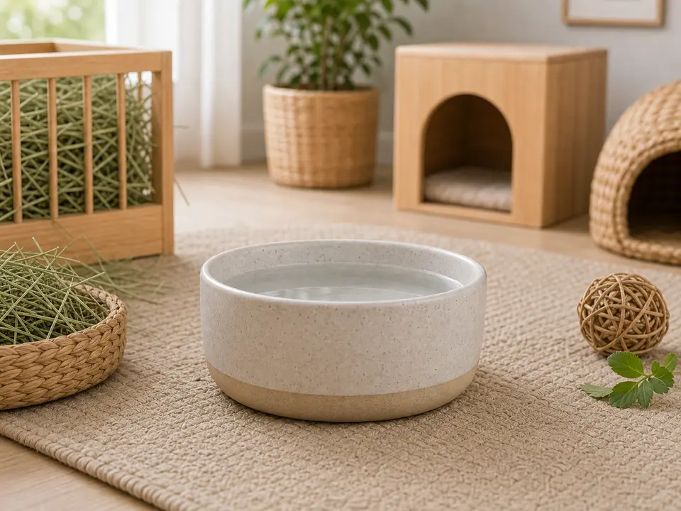 Heavy ceramic water bowl for a rabbit home