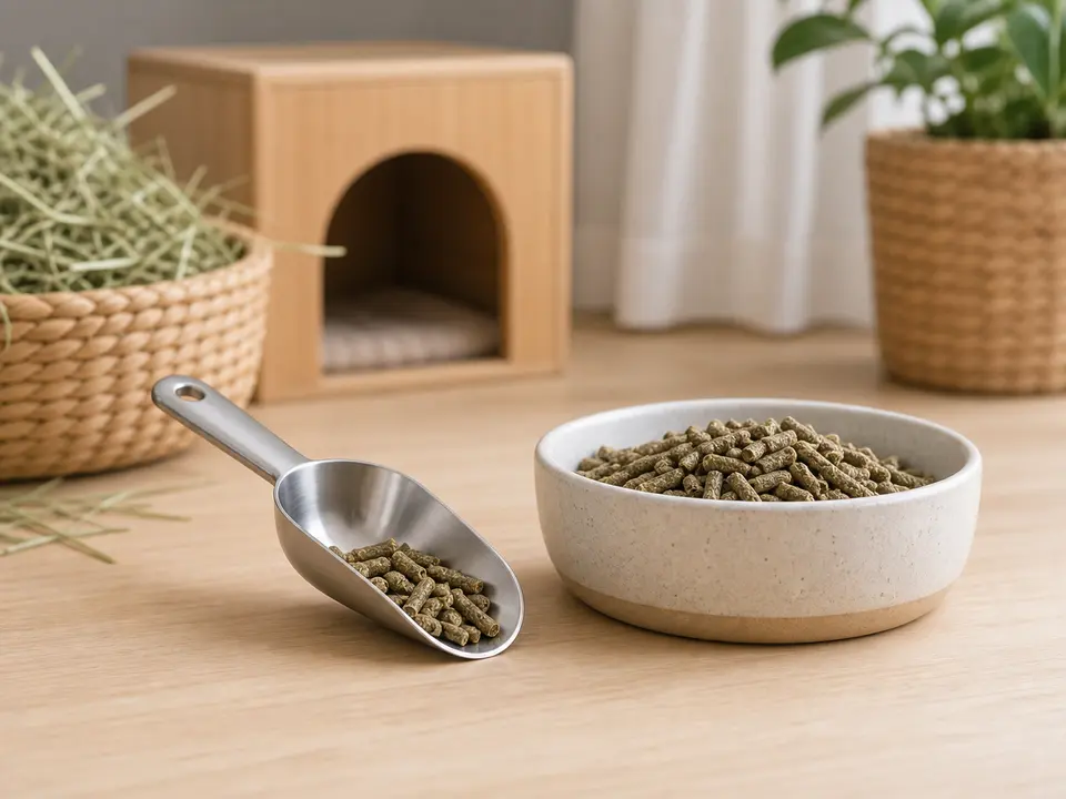 Pellet scoop for a rabbit home
