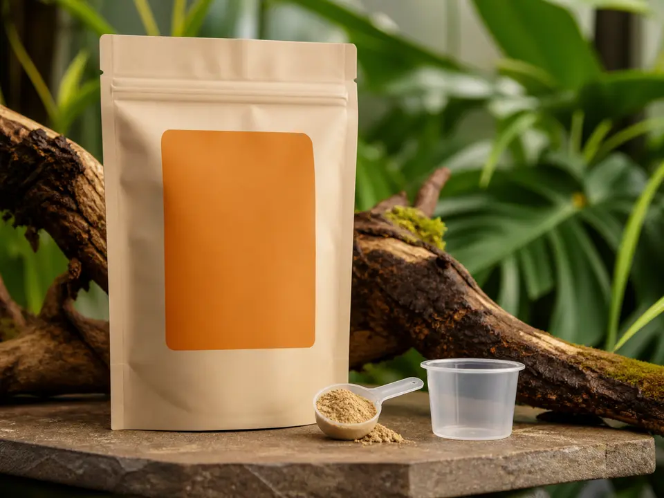 Prepared complete gecko diet served in a small feeding cup beside dry mix.