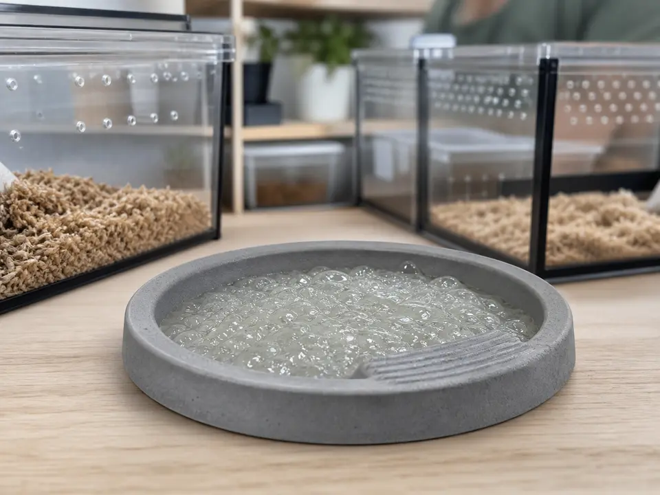 Hydration gel offered in a shallow dish for captive feeder insects.
