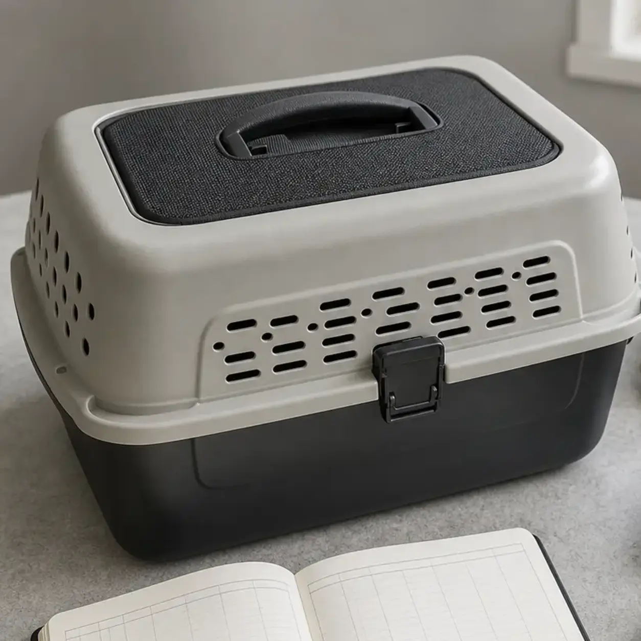 Secure unbranded hard-sided ventilated reptile carrier with a latched lid