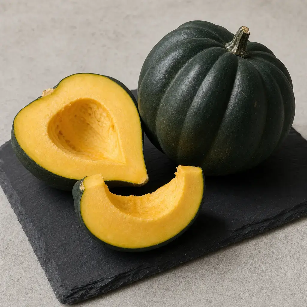 Plain acorn squash on a clean unbranded surface for a reptile food-safety check.