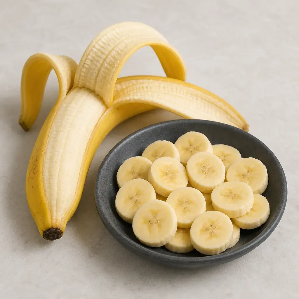 Plain banana on a clean unbranded surface for a reptile food-safety check.