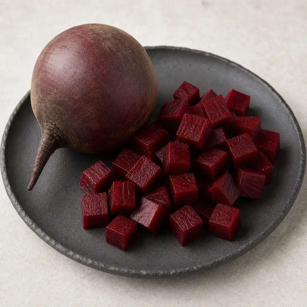 Plain beetroot on a clean unbranded surface for a reptile food-safety check.
