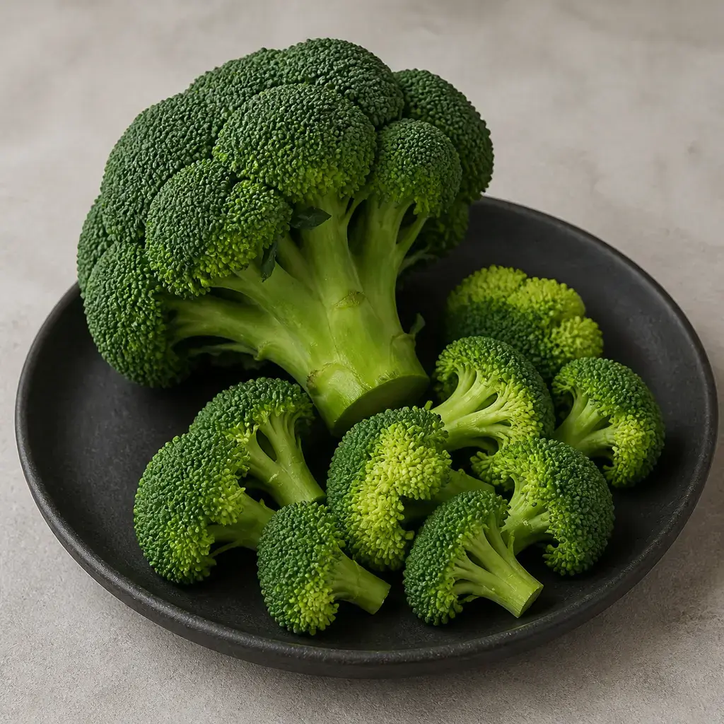 Plain broccoli on a clean unbranded surface for a reptile food-safety check.