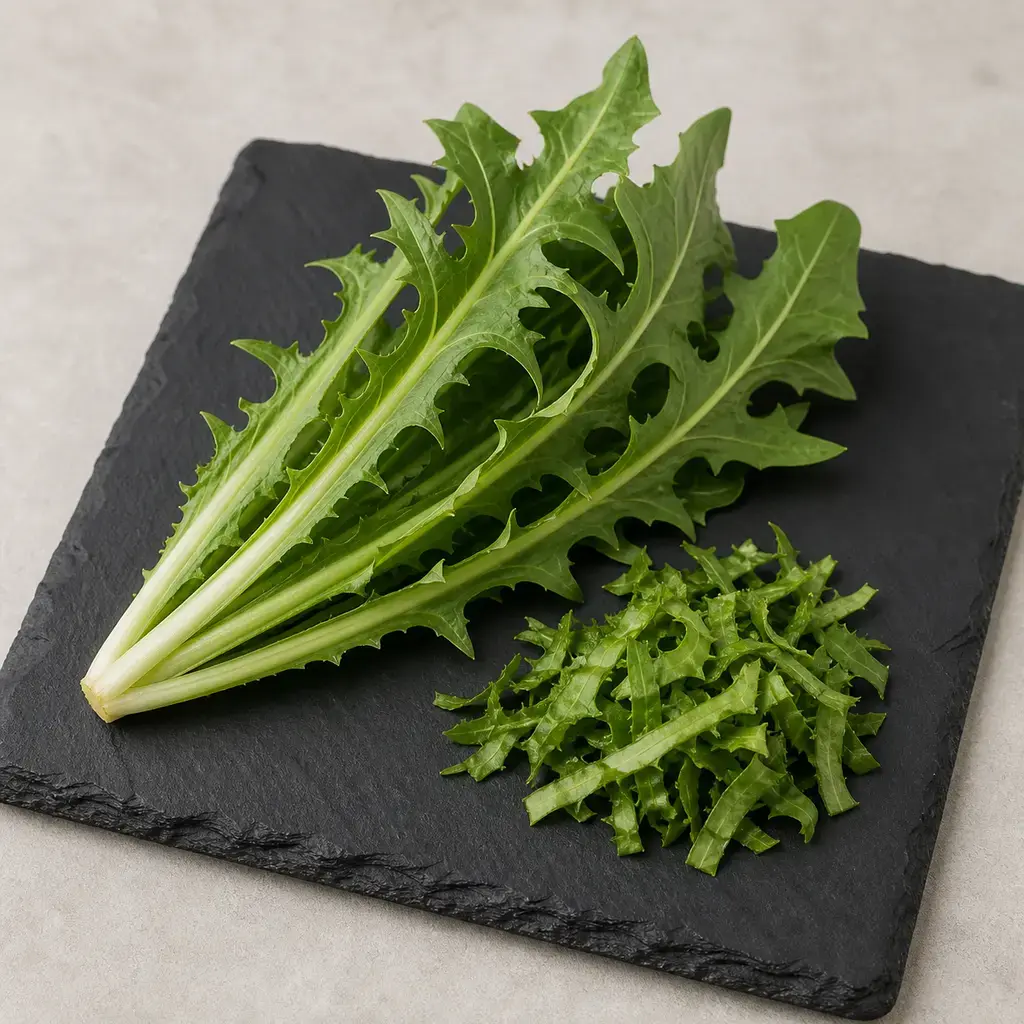Plain chicory on a clean unbranded surface for a reptile food-safety check.