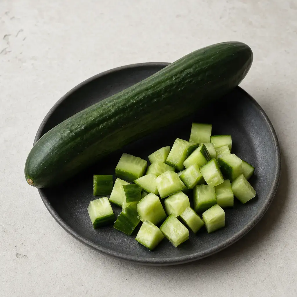 Plain cucumber on a clean unbranded surface for a reptile food-safety check.