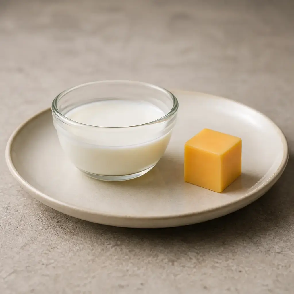 Plain dairy on a clean unbranded surface for a reptile food-safety check.